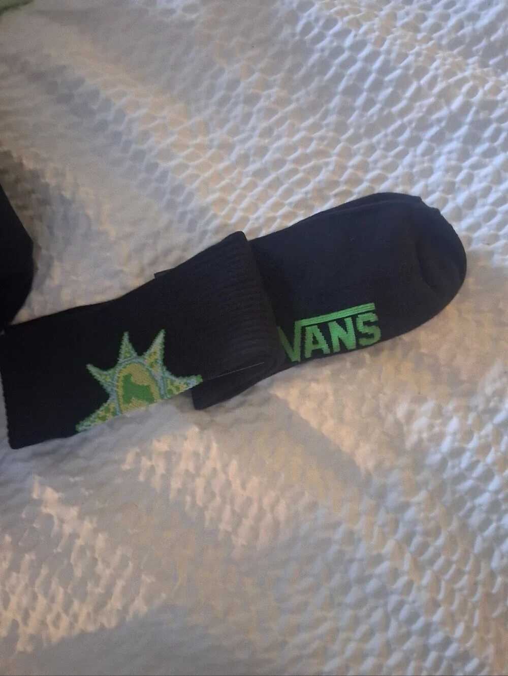 Vans Black Crew Socks with Green Star Graphic